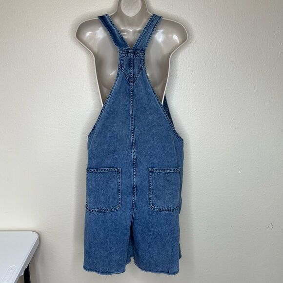 Gap Blue Denim Overall Shorts Shortalls Light Wash Cotton Women Medium Raw Hem - Picture 6 of 13